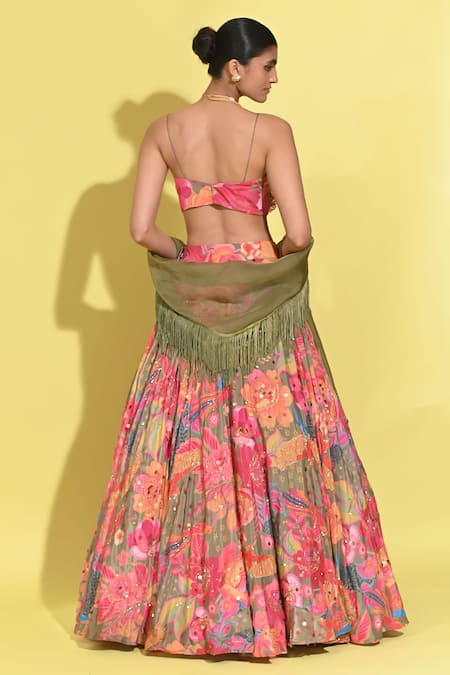 Rishi and Vibhuti Rosette Print Lehenga & Blouse Set 
