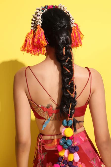 Rishi and Vibhuti Hand Embroidered Crimson Red Lehenga Set 