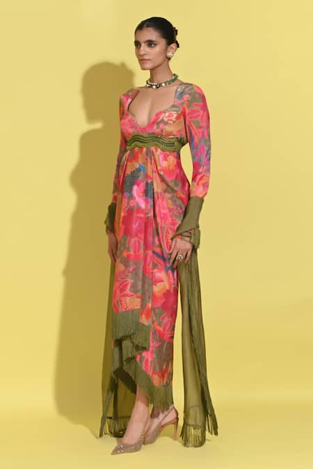 Rishi and Vibhuti Radiant Twist Print Dress & Dupatta 
