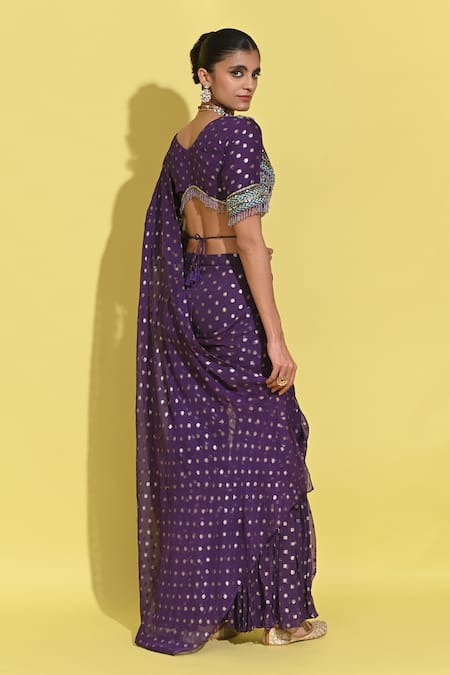 Rishi and Vibhuti Polka Dot Pre-Draped Sharara Pant Saree 