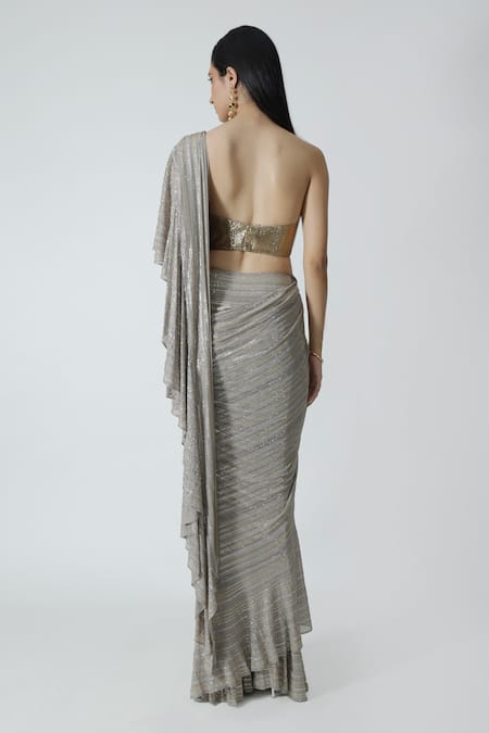 Chhaya Mehrotra Embellished Pre-Draped Ruffle Saree & Bustier 