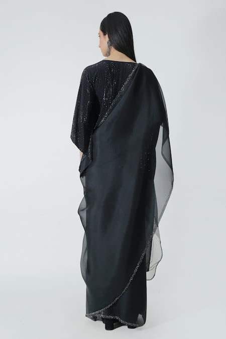 Chhaya Mehrotra Black Applique Pallu Saree & Kaftan Blouse 