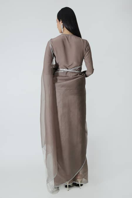 Chhaya Mehrotra Rose Applique Embellished Saree Set 