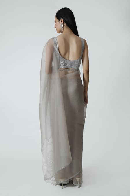 Chhaya Mehrotra Embellished Applique Grey Saree With Blouse 