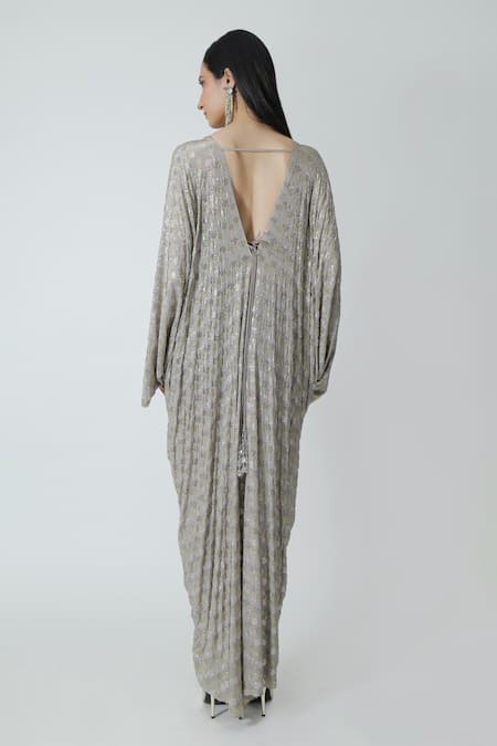 Chhaya Mehrotra Grey Rhinestone Embellished Kaftan 