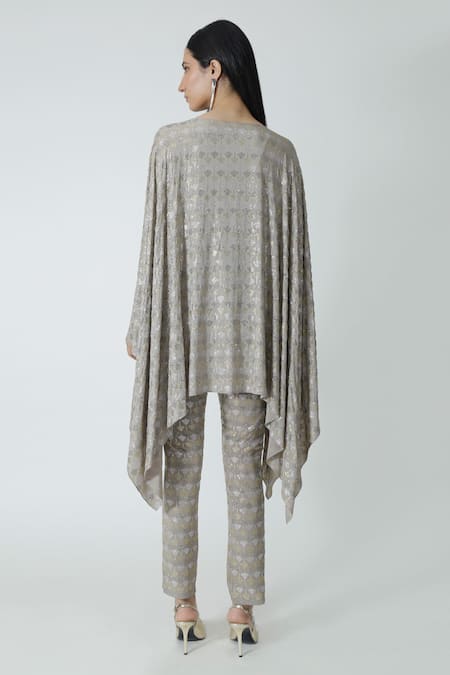 Shop_Chhaya Mehrotra_Silver Rhinestone Embellished Asymmetric Cape _at_Aza_Fashions