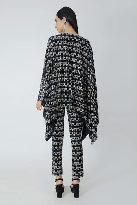 Shop_Chhaya Mehrotra_Black Rhinestone Embellished Cape _at_Aza_Fashions