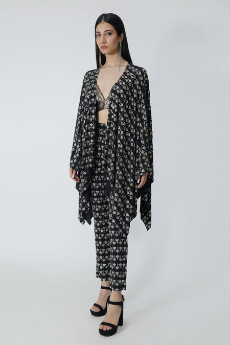 Chhaya Mehrotra_Black Rhinestone Embellished Cape _Online_at_Aza_Fashions