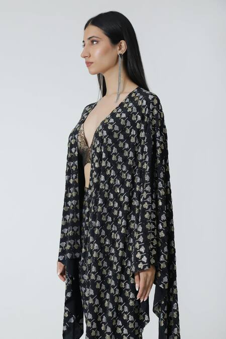 Buy_Chhaya Mehrotra_Black Rhinestone Embellished Cape _Online_at_Aza_Fashions