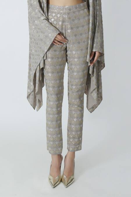 Buy Chhaya Mehrotra Silver Silk, Crepe Rhinestones Geometric Embellished Pant Online at Aza Fashions Buy_Chhaya Mehrotra_Silver Silk, Crepe Rhinestones Geometric Embellished Pant _Online_at_Aza_Fashions
