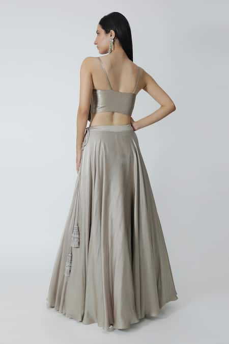 Chhaya Mehrotra Plain Lehenga With Floral Bow Blouse 