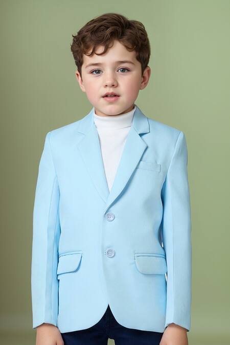 Petite Pomme_Blue Polyester Solid Blazer With Flap Pocket Detail _at_Aza_Fashions