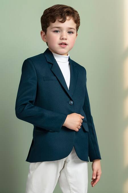 Shop Petite Pomme Blue Polyester Solid Full Sleeves Blazer Online at Aza Fashions Shop_Petite Pomme_Blue Polyester Solid Full Sleeves Blazer _Online_at_Aza_Fashions