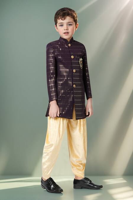 Shop_Petite Pomme_Purple Polyester Sequins Embellished Sherwani And Salwar _Online_at_Aza_Fashions
