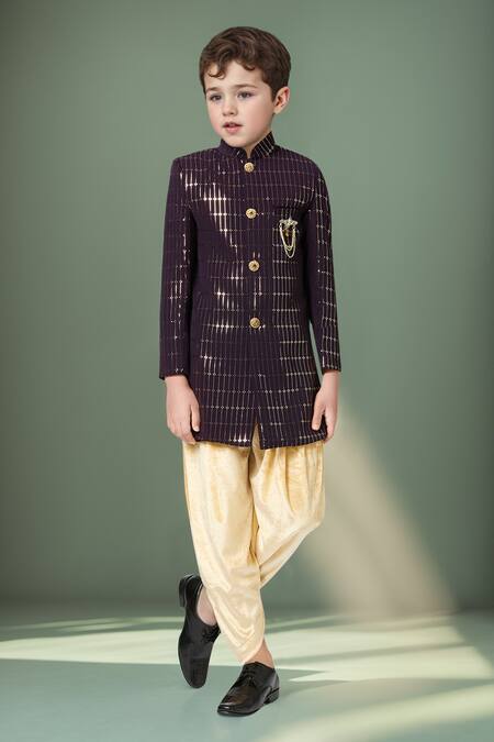 Petite Pomme_Purple Polyester Sequins Embellished Sherwani And Salwar _at_Aza_Fashions