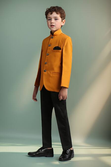 Petite Pomme Yellow Polyester Ochre Jodhpuri Set With Trouser at Aza Fashions Petite Pomme_Yellow Polyester Ochre Jodhpuri Set With Trouser_at_Aza_Fashions