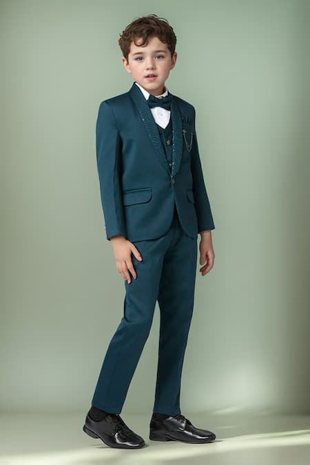 Petite Pomme Blue Polyester, Cotton Sequins Embellished Blazer Trouser Set at Aza Fashions Petite Pomme_Blue Polyester, Cotton Sequins Embellished Blazer Trouser Set _at_Aza_Fashions