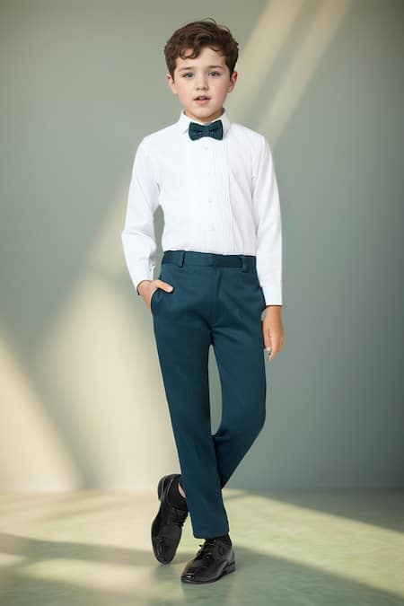 Shop Petite Pomme Blue Polyester, Cotton Sequins Embellished Blazer Trouser Set Shop_Petite Pomme_Blue Polyester, Cotton Sequins Embellished Blazer Trouser Set