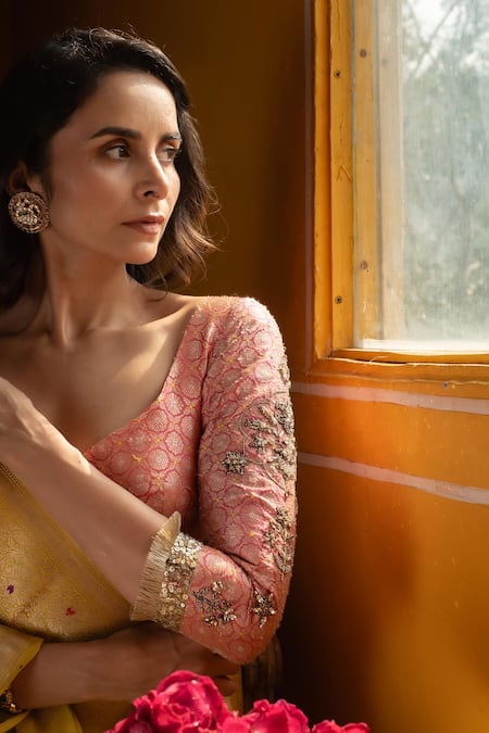 Buy Priyanka Raajiv Coral Silk, Brocade Crystals, Sequins Asymmetric Embroidered Blouse Online at Aza Fashions Buy_Priyanka Raajiv_Coral Silk, Brocade Crystals, Sequins Asymmetric Embroidered Blouse _Online_at_Aza_Fashions