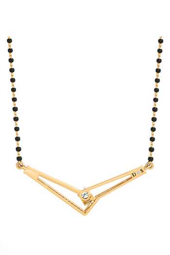 Divine Solitaires Yellow Imitation Diamonds Geometric Crest Design Mangalsutra 2