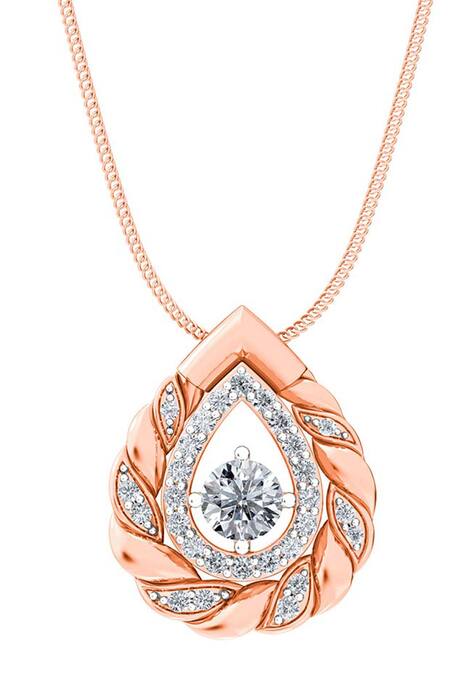 Buy Divine Solitaires Rose Gold Diamond Twist Teardrop Pendant at Aza Fashions Buy_Divine Solitaires_Rose Gold Diamond Twist Teardrop Pendant_at_Aza_Fashions