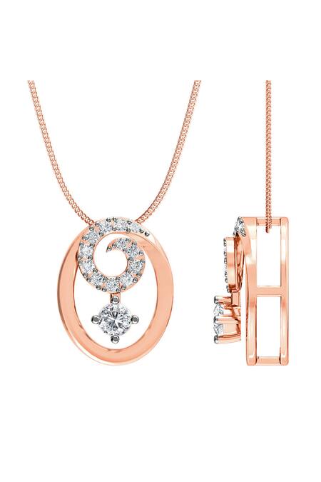 Buy_Divine Solitaires_Rose Gold Diamond Oval Swirl Pendant_Online_at_Aza_Fashions