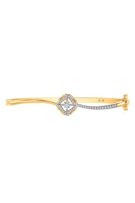 Divine Solitaires_Yellow Imitation Diamonds Gold Abstract Cutwork Bracelet_Online_at_Aza_Fashions