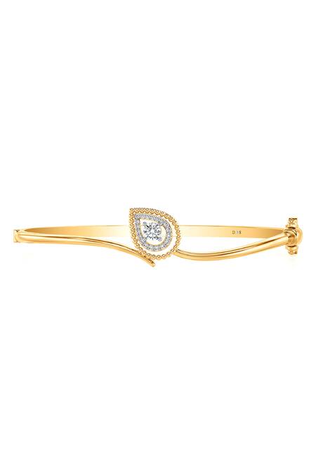 Divine Solitaires_Yellow Imitation Diamonds Gold Leaf Cutwork Bracelet_Online_at_Aza_Fashions