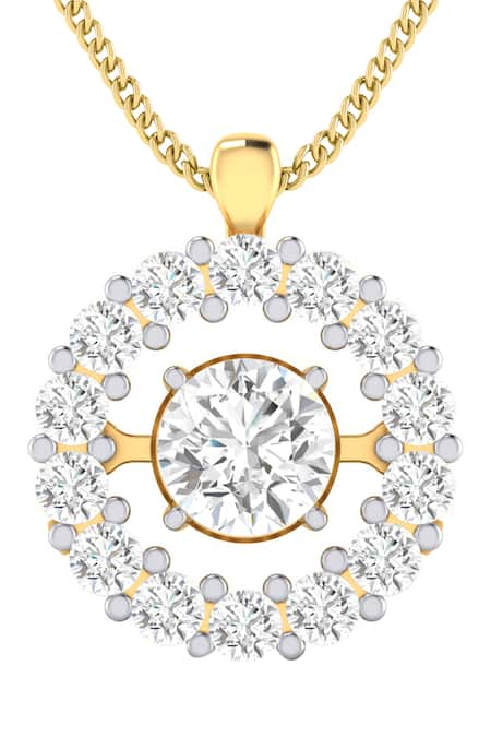 Divine Solitaires 18kt Yellow Gold Diamond Embellished Cutwork Pendant 