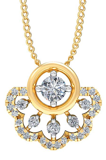 Divine Solitaires 18kt Yellow Gold Diamond Embellished Flower Pendant 