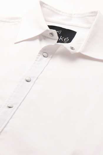 Buy_Echke_White Cotton Patchwork Sleeve Shirt 