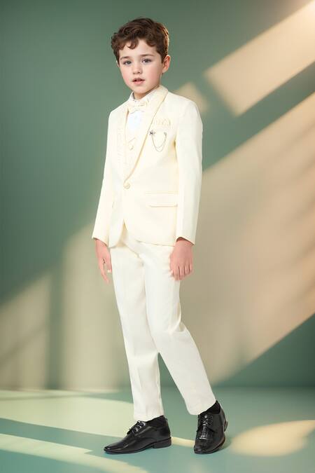 Shop_Petite Pomme_Cream Polyester Sequins Embellished Blazer Set _Online_at_Aza_Fashions