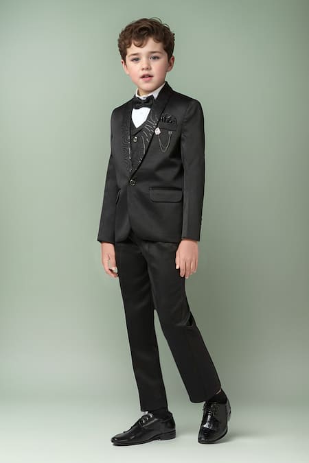 Petite Pomme_Black Polyester Sequins Embellished Blazer Set _at_Aza_Fashions