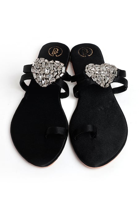 Preet Kaur Black Jewel Embellished Strap Kolhapuris 