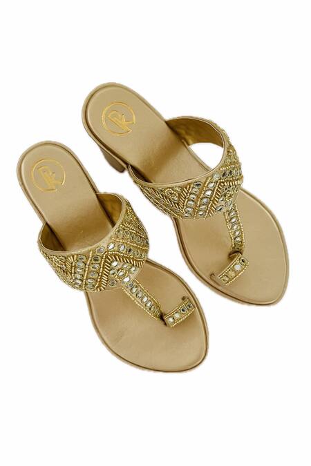 Buy Preet Kaur Gold Embroidery Sheesha Kolhapuri Block Heels Online at Aza Fashions Buy_Preet Kaur_Gold Embroidery Sheesha Kolhapuri Block Heels _Online_at_Aza_Fashions
