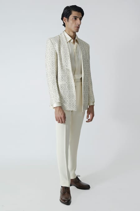 Chhaya Mehrotra_Ivory Silk Satin Plain Shirt _Online_at_Aza_Fashions