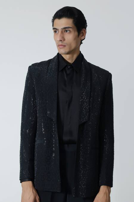 Chhaya Mehrotra_Black Silk Satin Plain Shirt _Online_at_Aza_Fashions