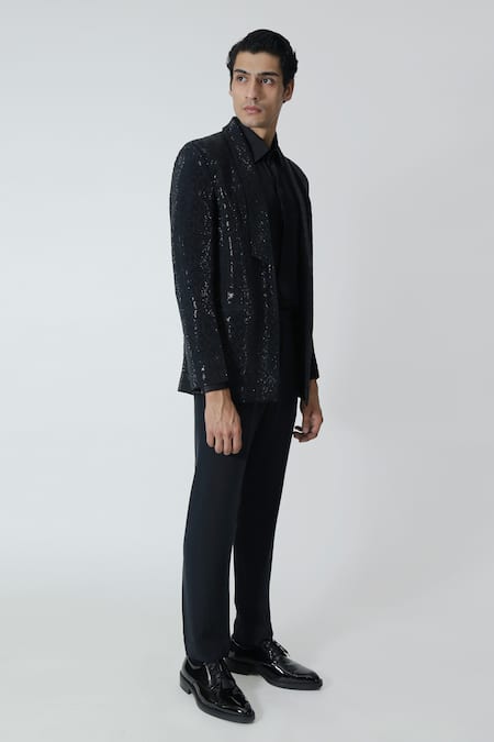 Shop_Chhaya Mehrotra_Black Silk Satin Plain Shirt _Online_at_Aza_Fashions