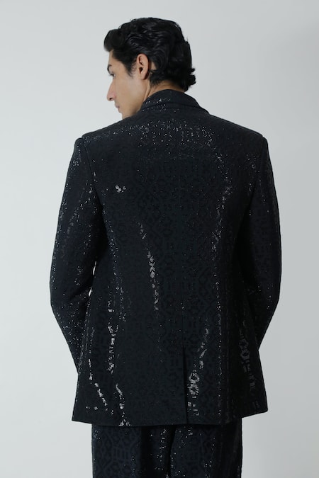 Buy_Chhaya Mehrotra_Black , Satin Rhinestones Embellished Jacket Pant Set _Online_at_Aza_Fashions