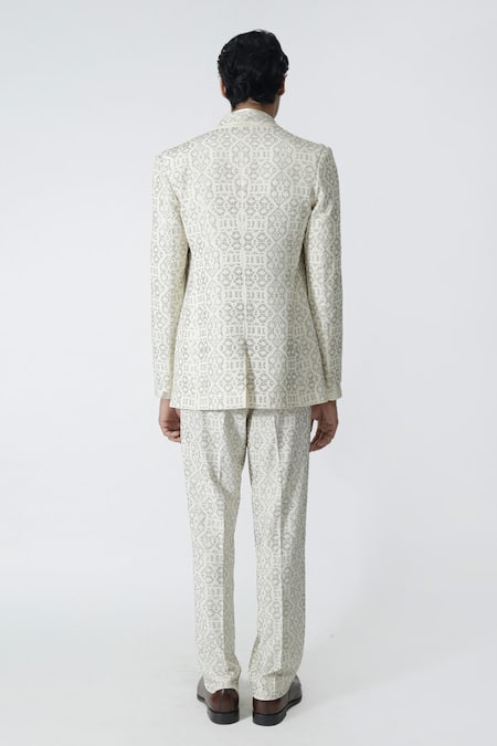 Shop_Chhaya Mehrotra_Ivory Silk Rhinestones Embellished Jacket _at_Aza_Fashions