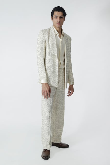 Shop_Chhaya Mehrotra_Ivory Silk Rhinestones Embellished Jacket _Online_at_Aza_Fashions