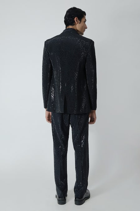 Shop_Chhaya Mehrotra_Black Silk Rhinestones Embellished Jacket _at_Aza_Fashions