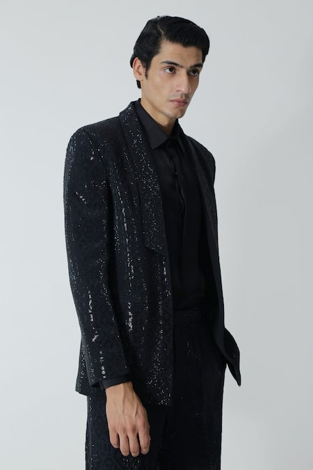 Chhaya Mehrotra_Black Silk Rhinestones Embellished Jacket _Online_at_Aza_Fashions