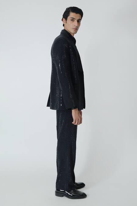 Buy_Chhaya Mehrotra_Black Silk Rhinestones Embellished Jacket 