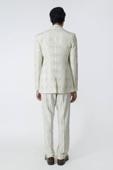 Shop_Chhaya Mehrotra_Ivory Silk, Crepe Rhinestones Embellished Pant _at_Aza_Fashions