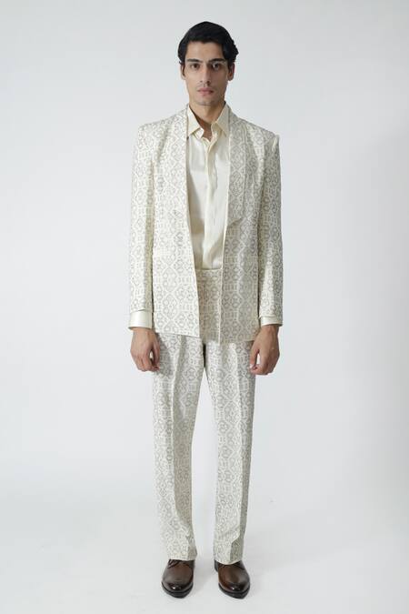 Shop_Chhaya Mehrotra_Ivory Silk, Crepe Rhinestones Embellished Pant _Online_at_Aza_Fashions