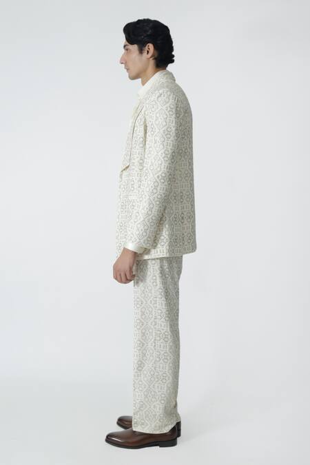 Buy_Chhaya Mehrotra_Ivory Silk, Crepe Rhinestones Embellished Pant 