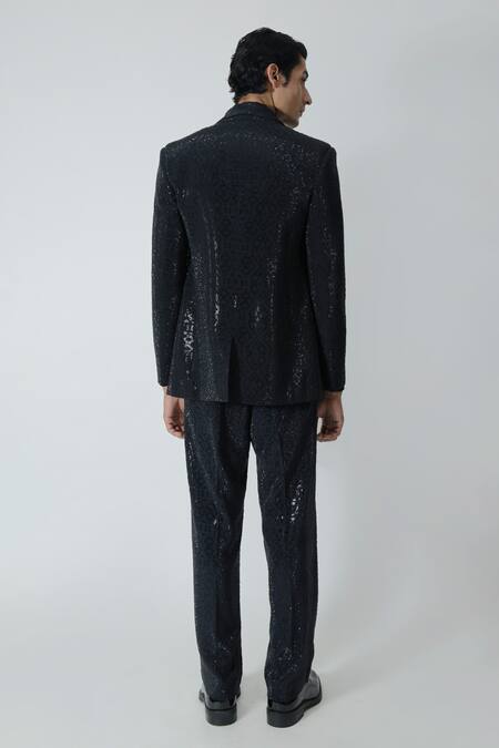 Shop_Chhaya Mehrotra_Black Silk, Crepe Rhinestones Embellished Pant _at_Aza_Fashions