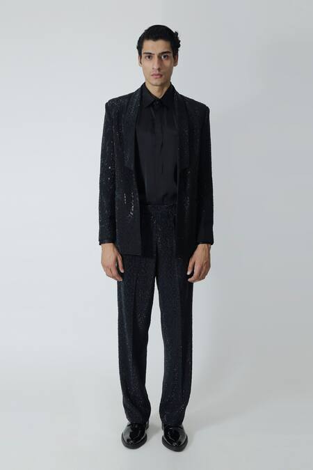 Chhaya Mehrotra_Black Silk, Crepe Rhinestones Embellished Pant _Online_at_Aza_Fashions