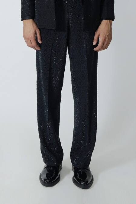Buy_Chhaya Mehrotra_Black Silk, Crepe Rhinestones Embellished Pant _Online_at_Aza_Fashions